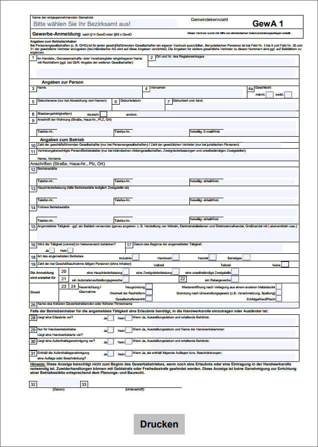 Gewerbeschein Form